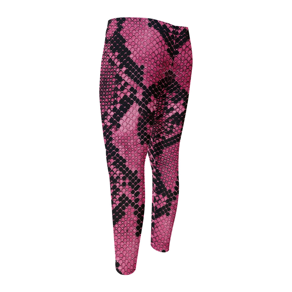 Pink And Black Snakeskin Print Men's Compression Pants