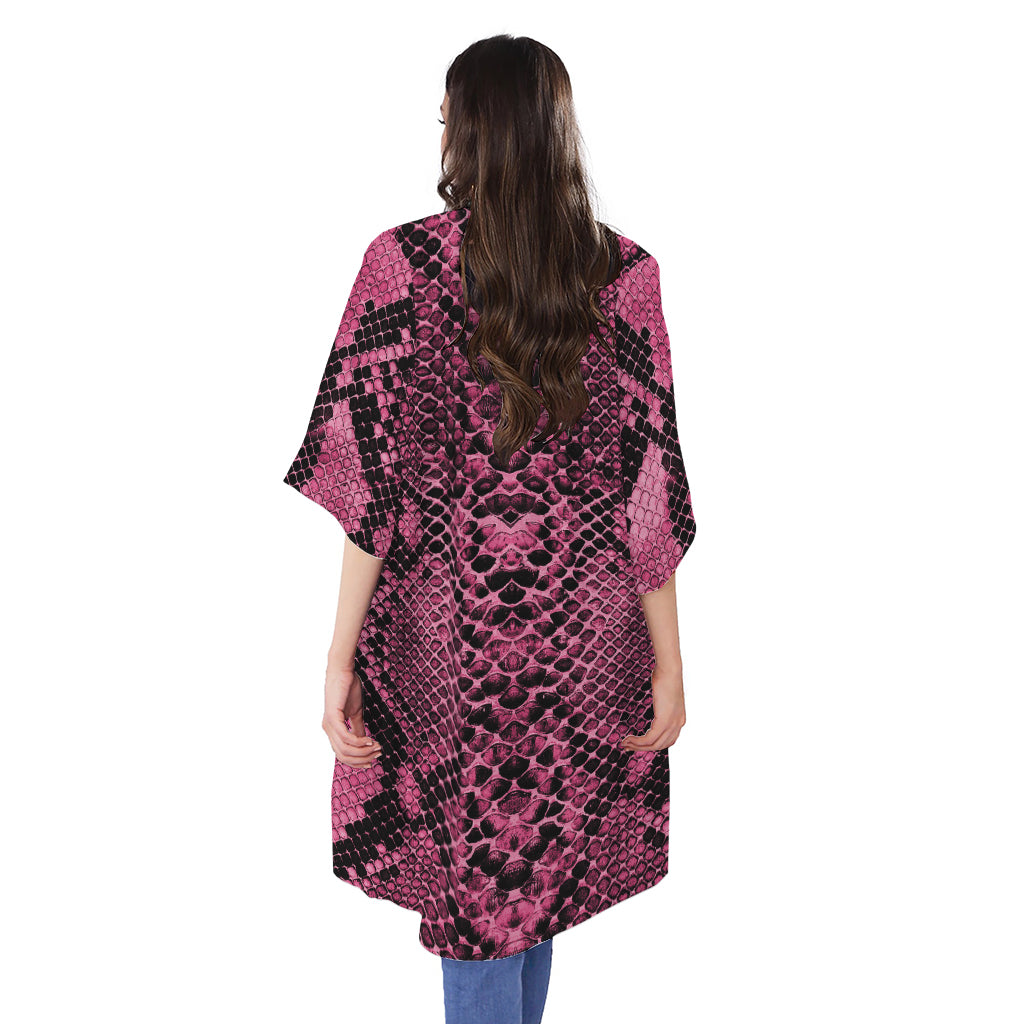Pink And Black Snakeskin Print Open Front Beach Cover Up