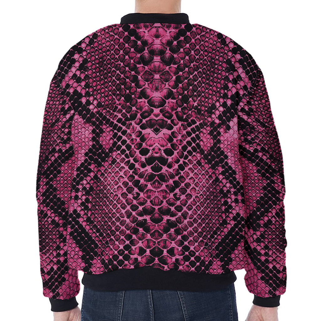 Pink And Black Snakeskin Print Zip Sleeve Bomber Jacket