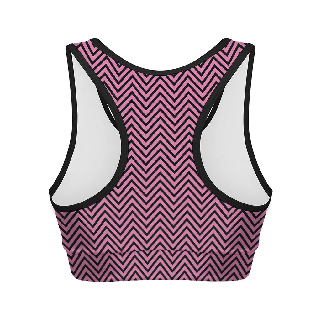 Pink And Black Zigzag Pattern Print Women's Sports Bra