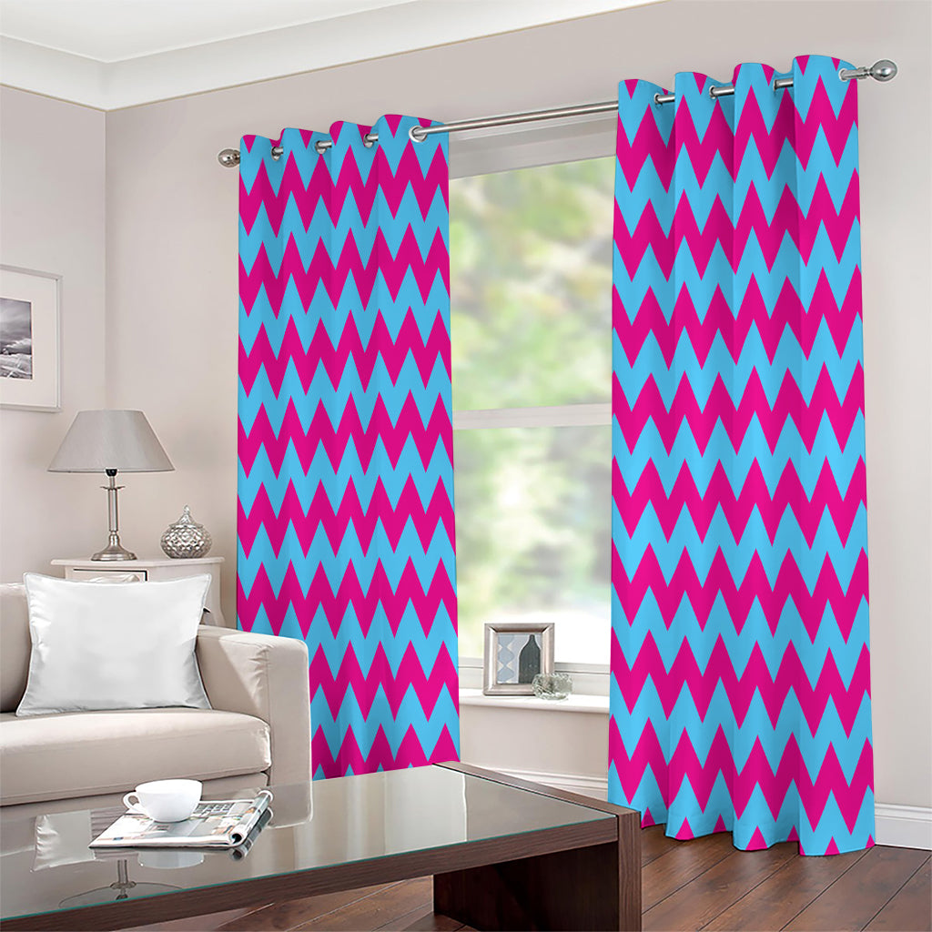 Pink And Blue Chevron Pattern Print Extra Wide Grommet Curtains