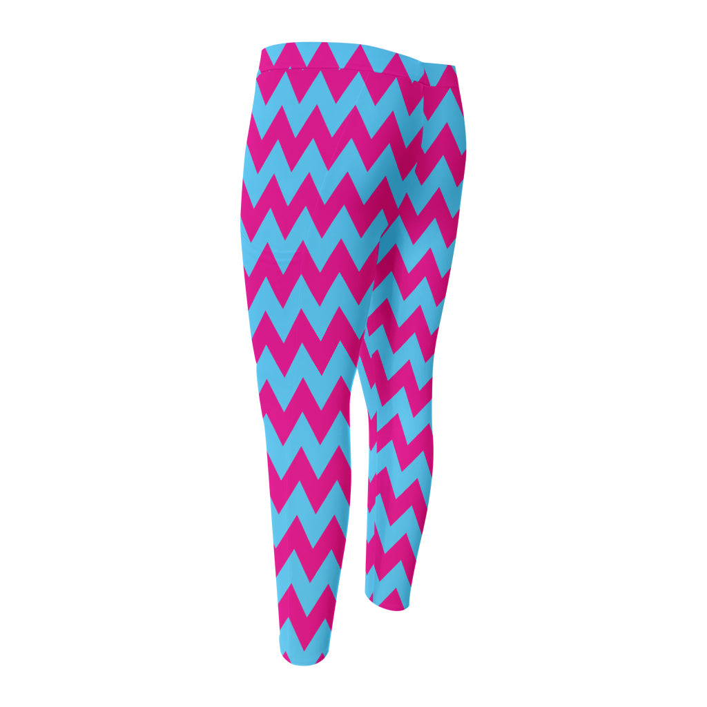 Pink And Blue Chevron Pattern Print Men's Compression Pants