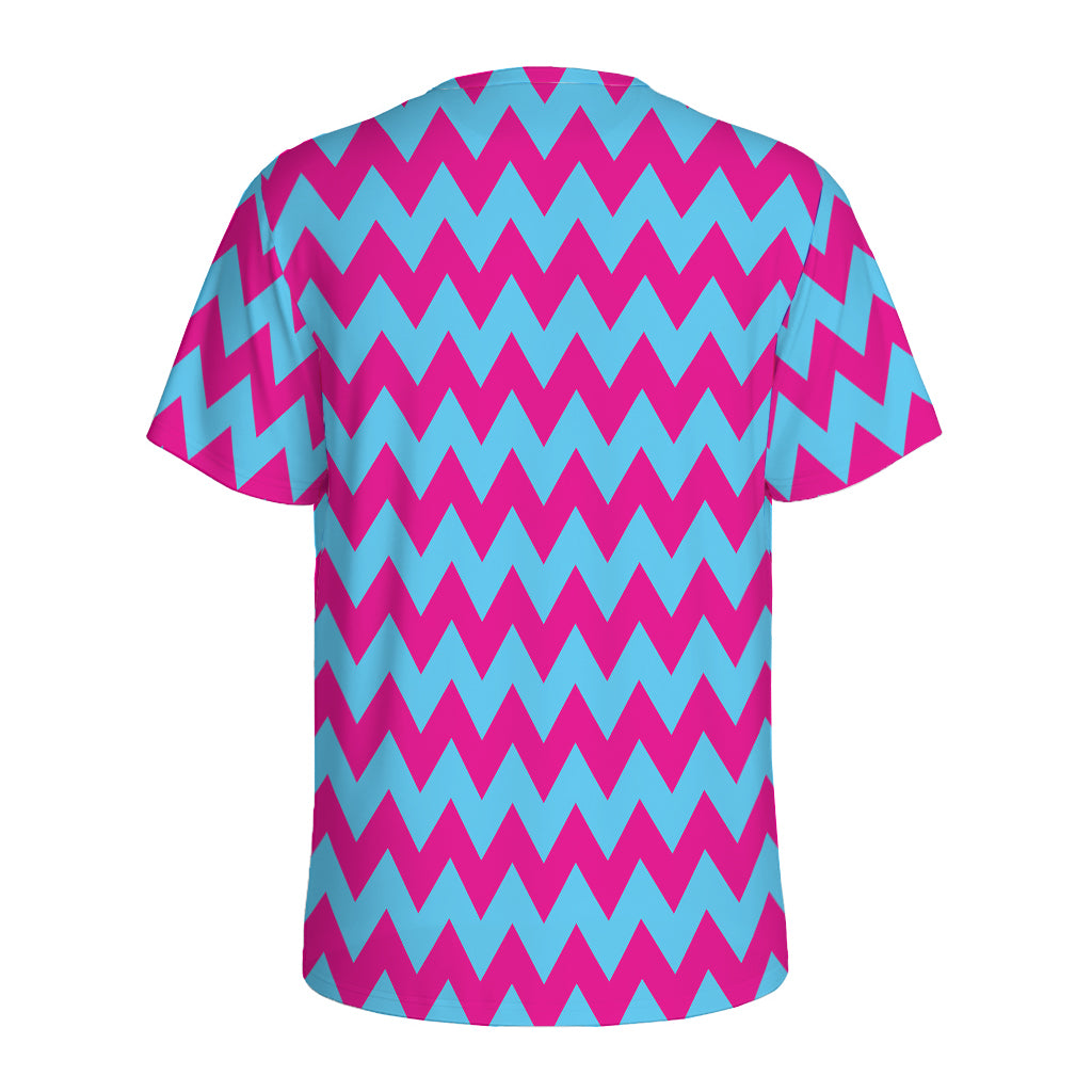 Pink And Blue Chevron Pattern Print Men's Sports T-Shirt