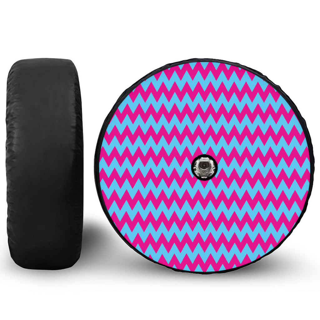 Pink And Blue Chevron Pattern Print Tire Cover With Camera Hole