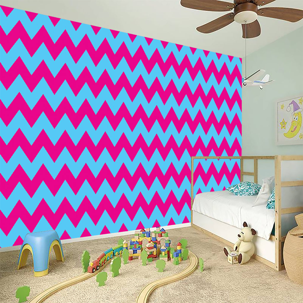 Pink And Blue Chevron Pattern Print Wall Sticker