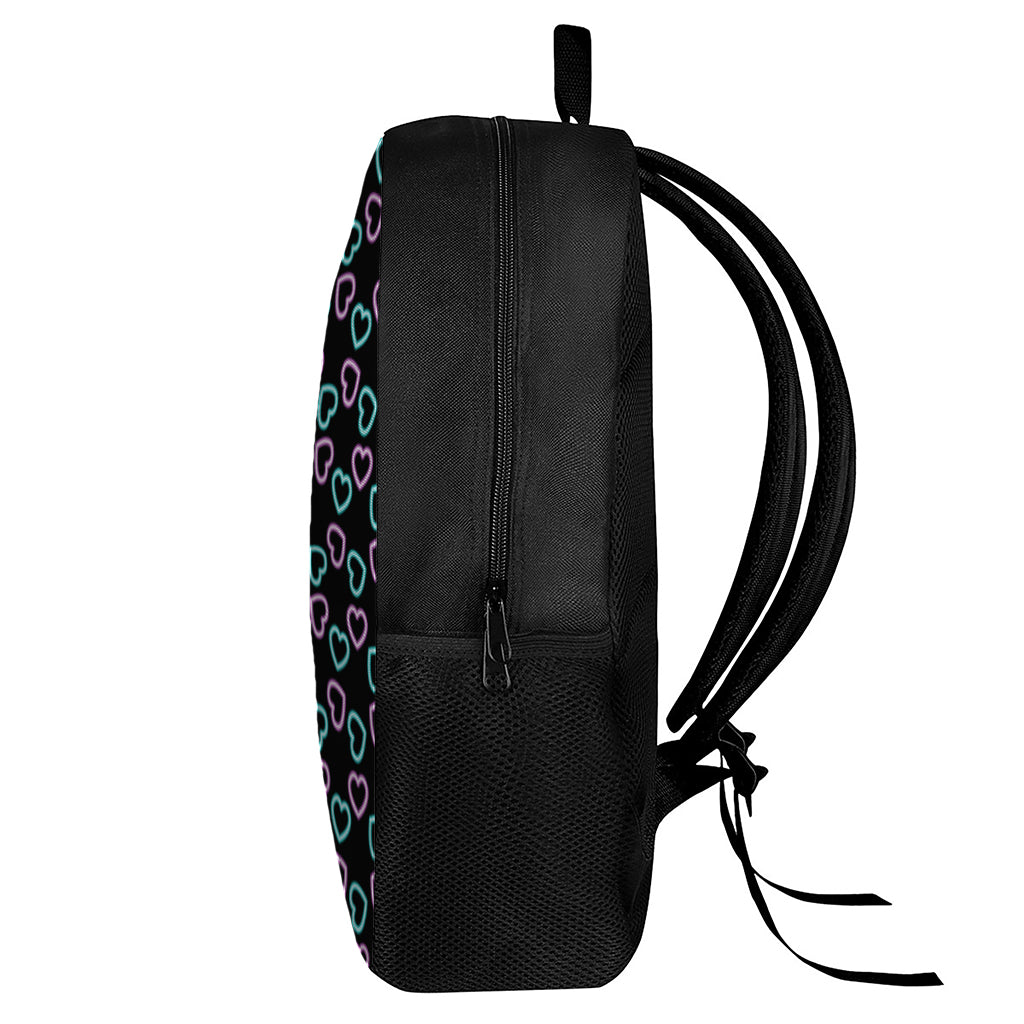 Pink And Blue Lights Heart Pattern Print 17 Inch Backpack