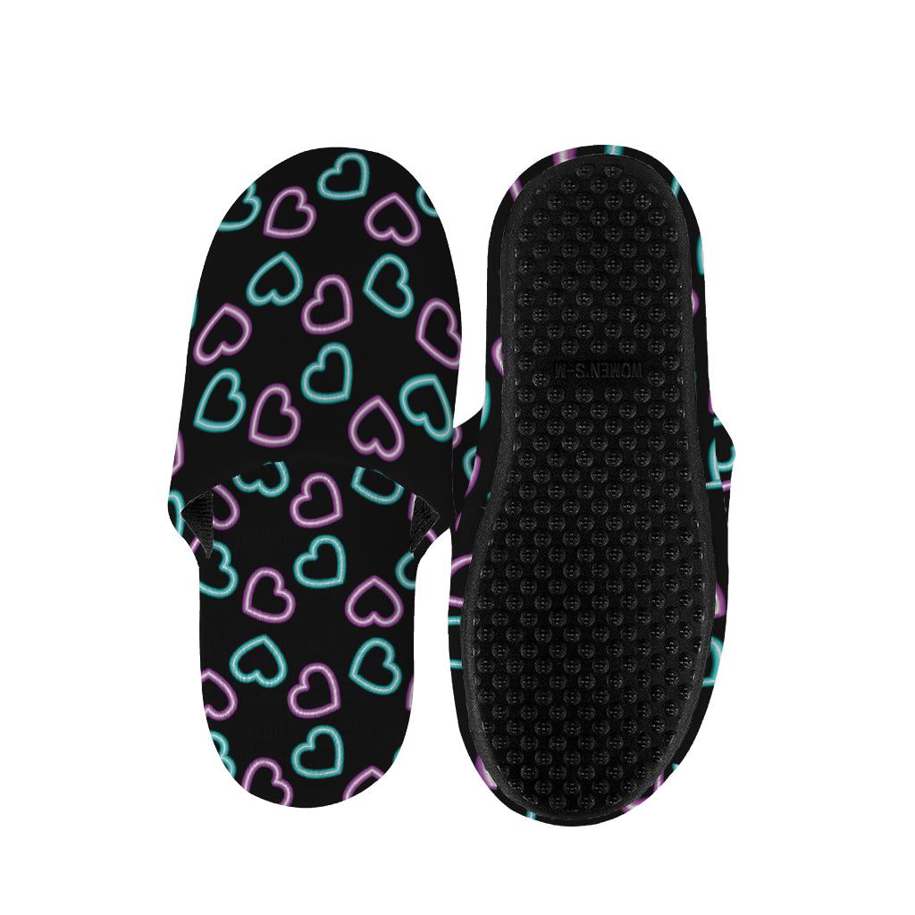Pink And Blue Lights Heart Pattern Print Slippers