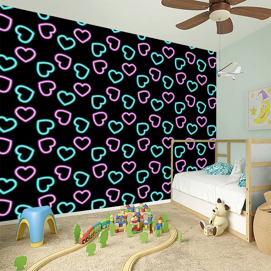 Pink And Blue Lights Heart Pattern Print Wall Sticker