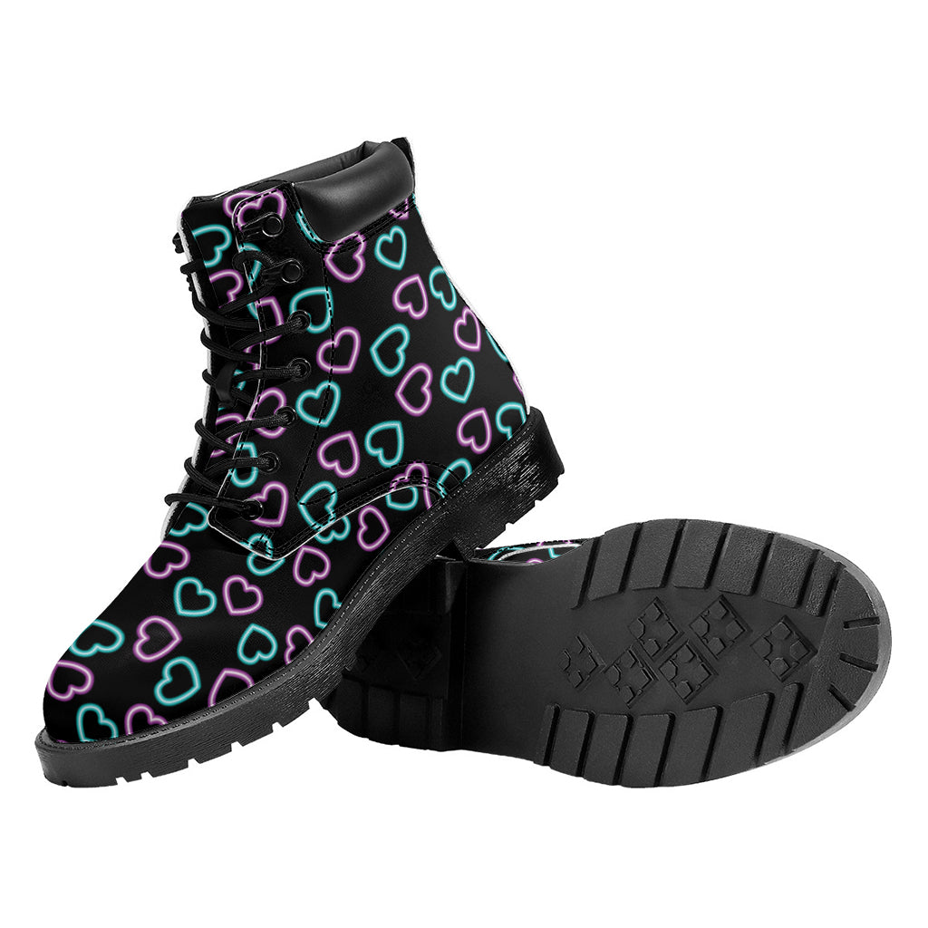 Pink And Blue Lights Heart Pattern Print Work Boots