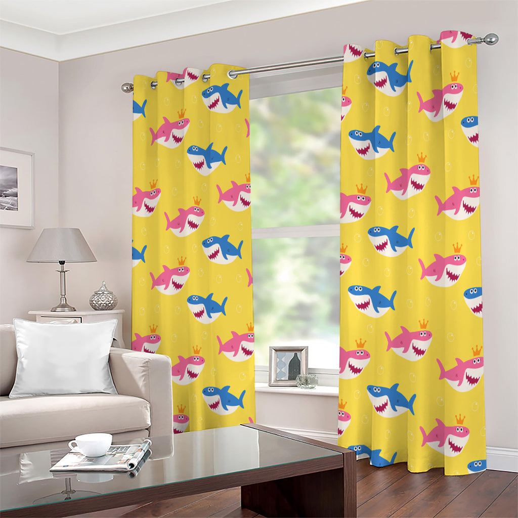 Pink And Blue Shark Pattern Print Extra Wide Grommet Curtains
