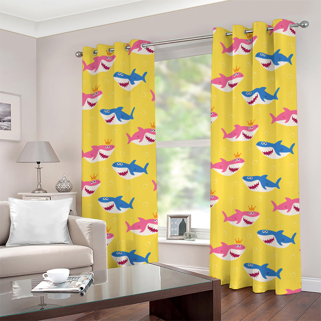 Pink And Blue Shark Pattern Print Grommet Curtains