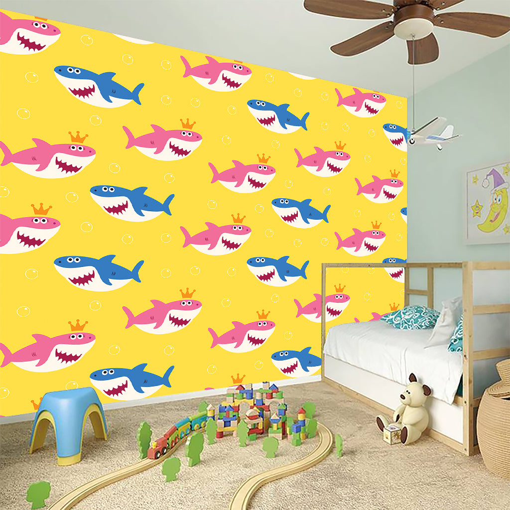 Pink And Blue Shark Pattern Print Wall Sticker
