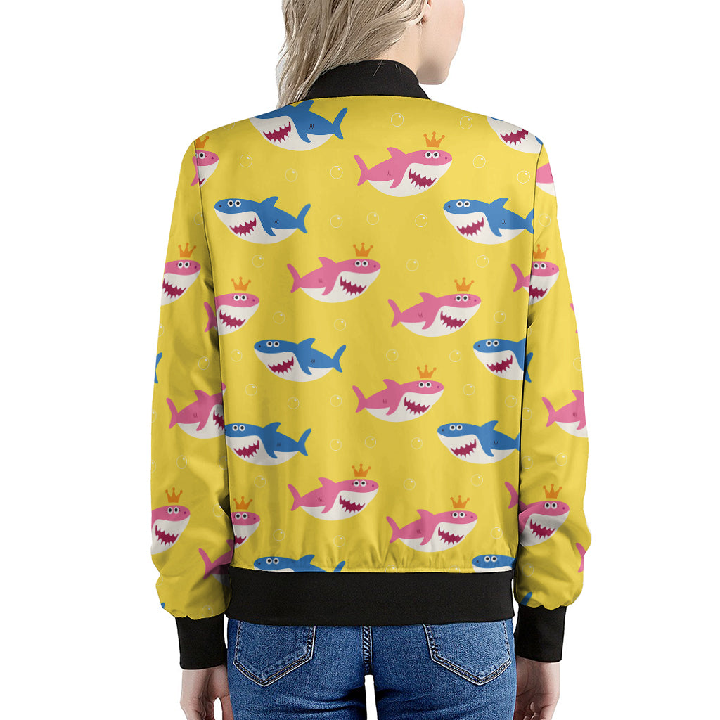 Pink And Blue Shark Pattern Print Women's Bomber Jacket
