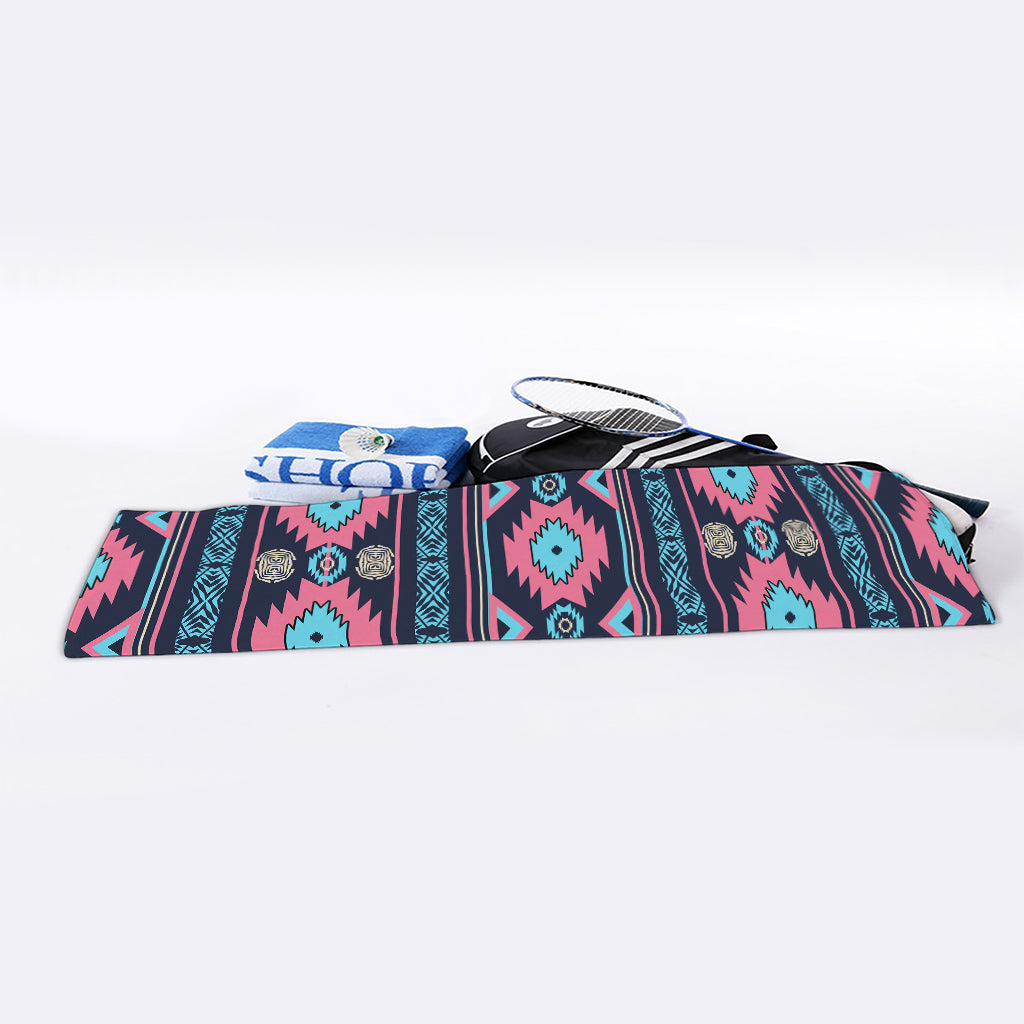 Pink And Blue Southwestern Pattern Print Sports Towel