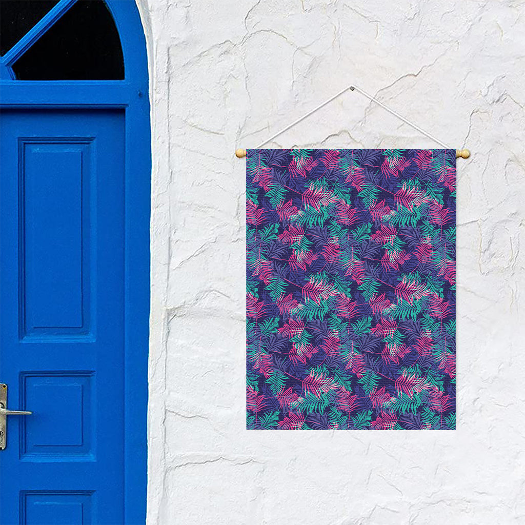 Pink And Blue Tropical Palm Leaf Print Garden Flag