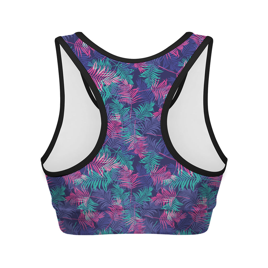 Pink And Blue Tropical Palm Leaf Print Women's Sports Bra