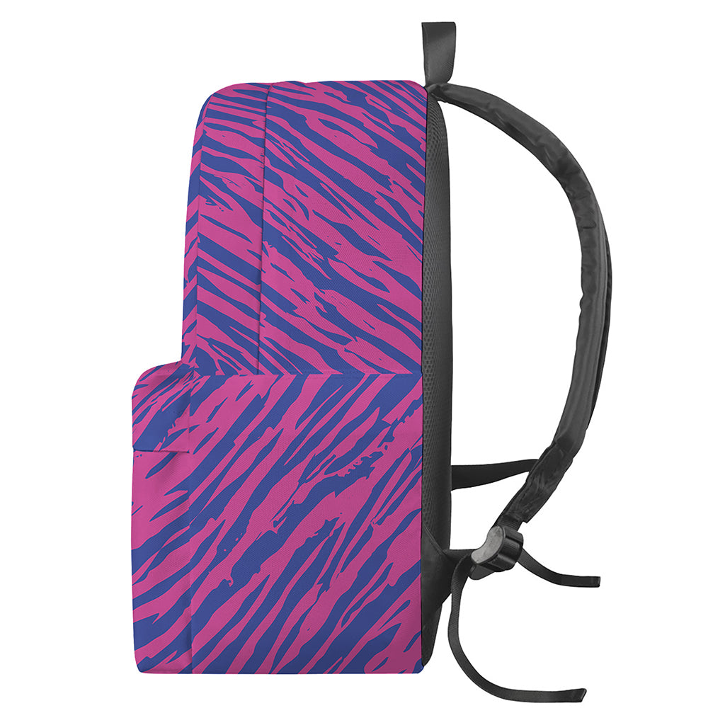 Pink And Blue Zebra Stripes Print Backpack