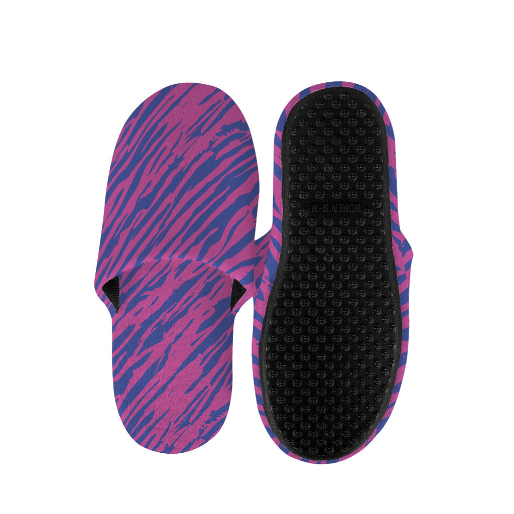 Pink And Blue Zebra Stripes Print Slippers