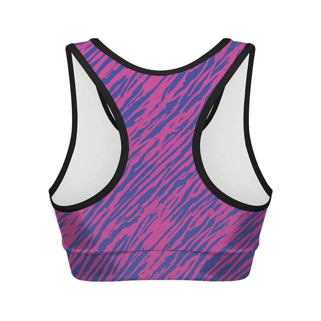 Pink And Blue Zebra Stripes Print Women's Sports Bra