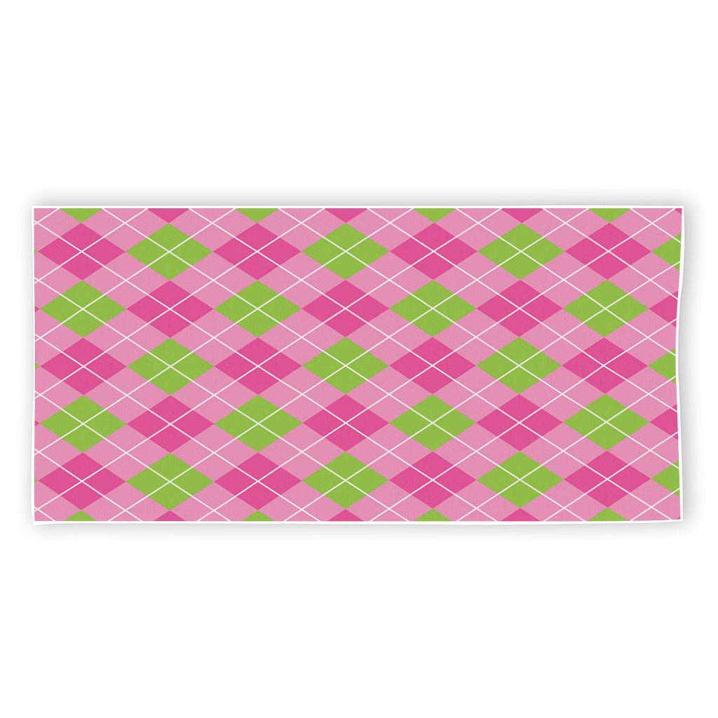 Pink And Green Argyle Pattern Print Beach Towel