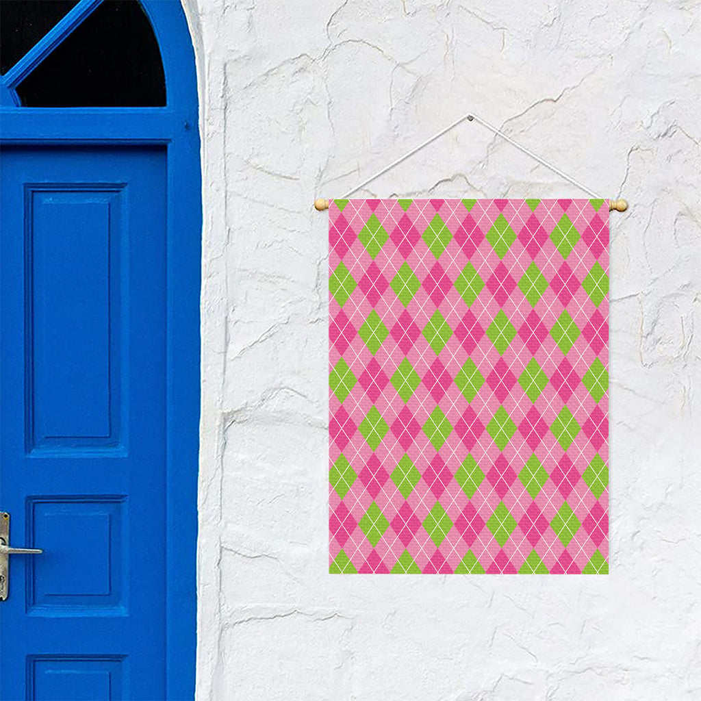 Pink And Green Argyle Pattern Print Garden Flag