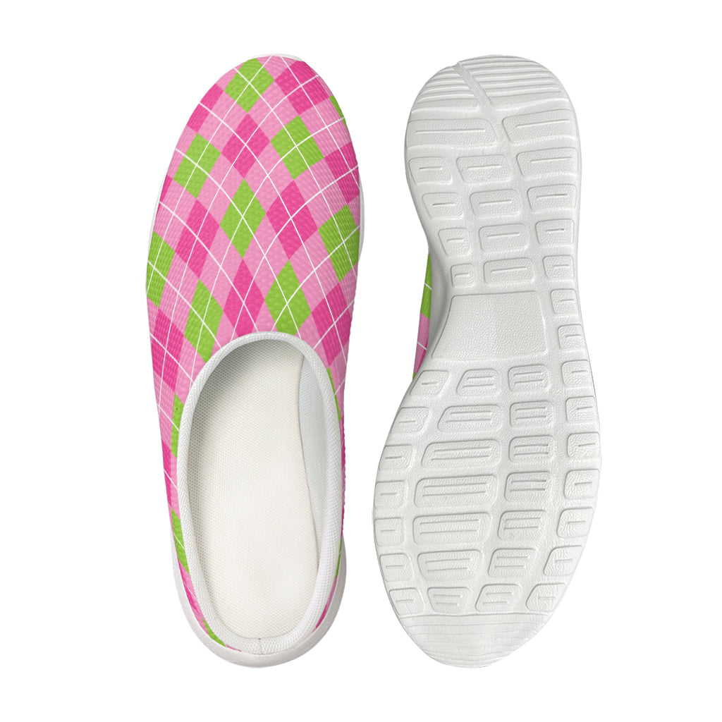 Pink And Green Argyle Pattern Print Mesh Casual Shoes