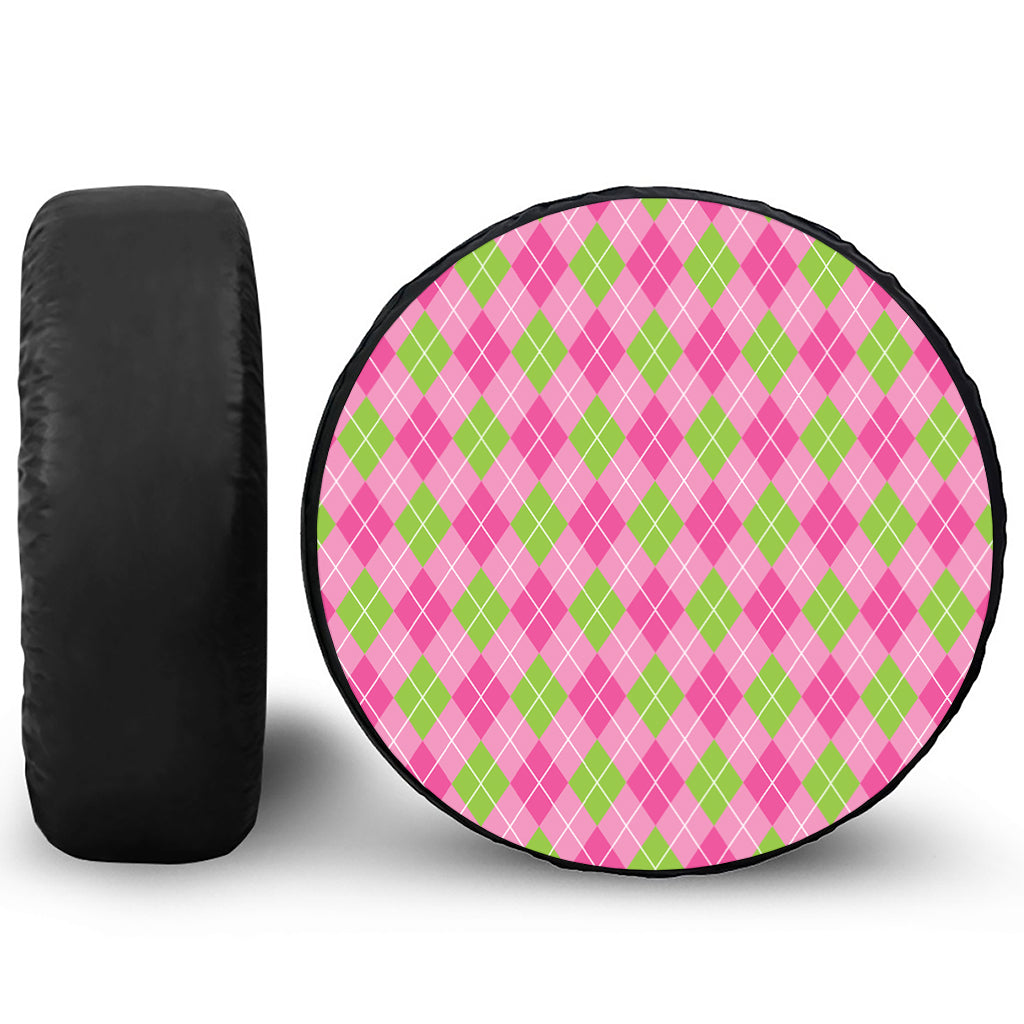 Pink And Green Argyle Pattern Print Tire Cover