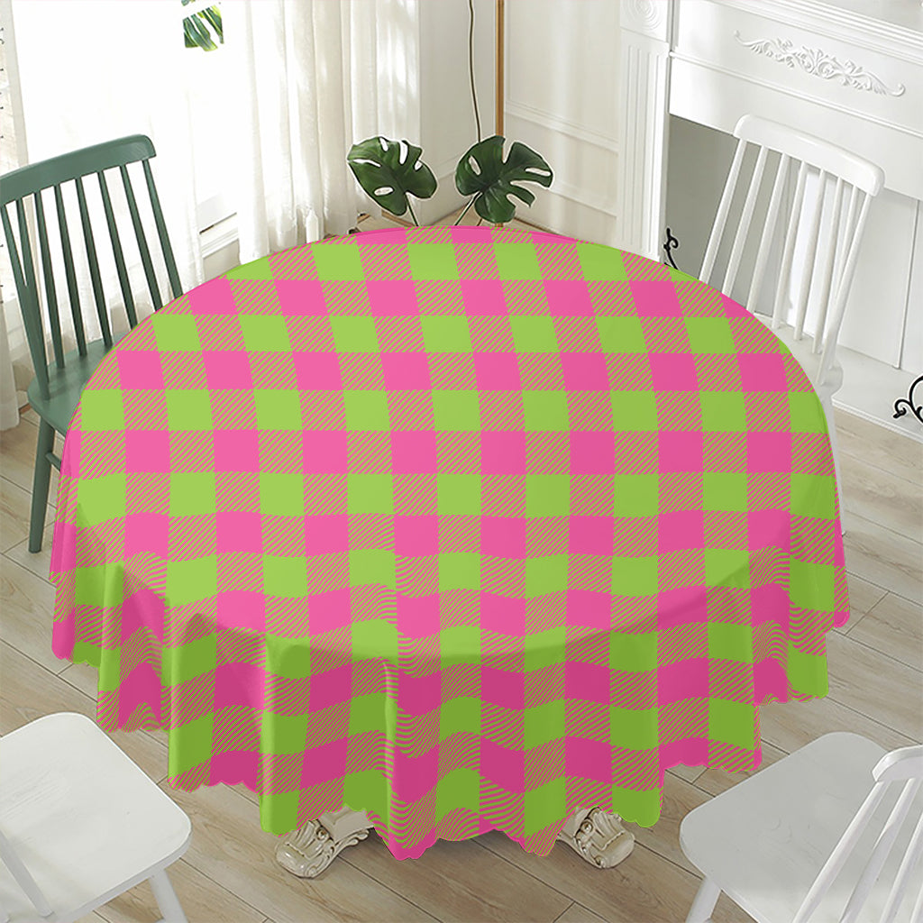 Pink And Green Buffalo Plaid Print Waterproof Round Tablecloth