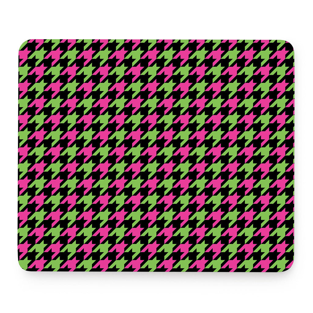 Pink And Green Houndstooth Pattern Print Mouse Pad