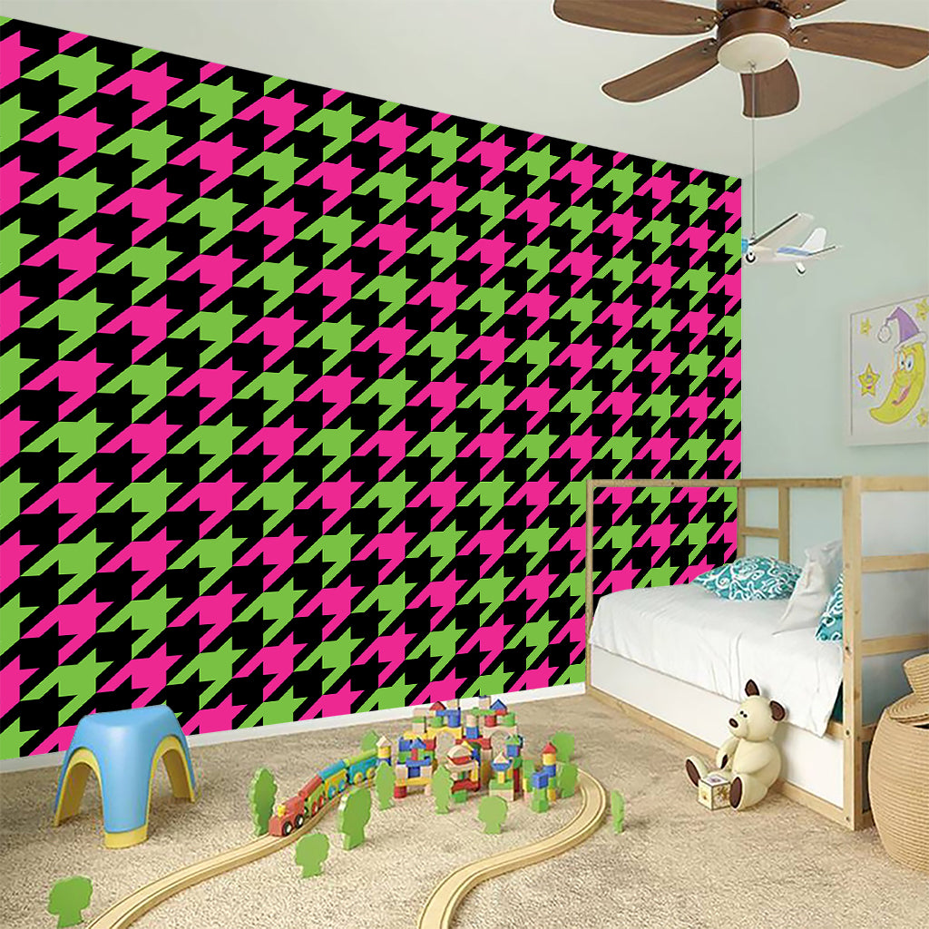 Pink And Green Houndstooth Pattern Print Wall Sticker