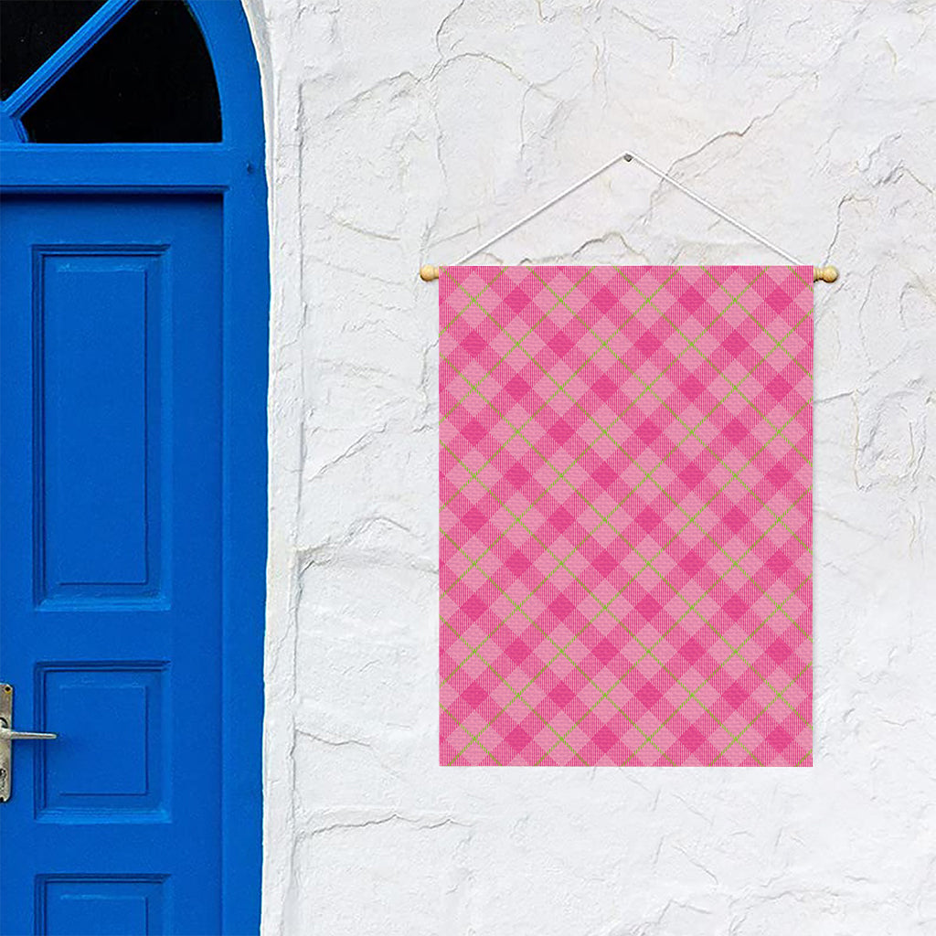Pink And Green Plaid Pattern Print Garden Flag