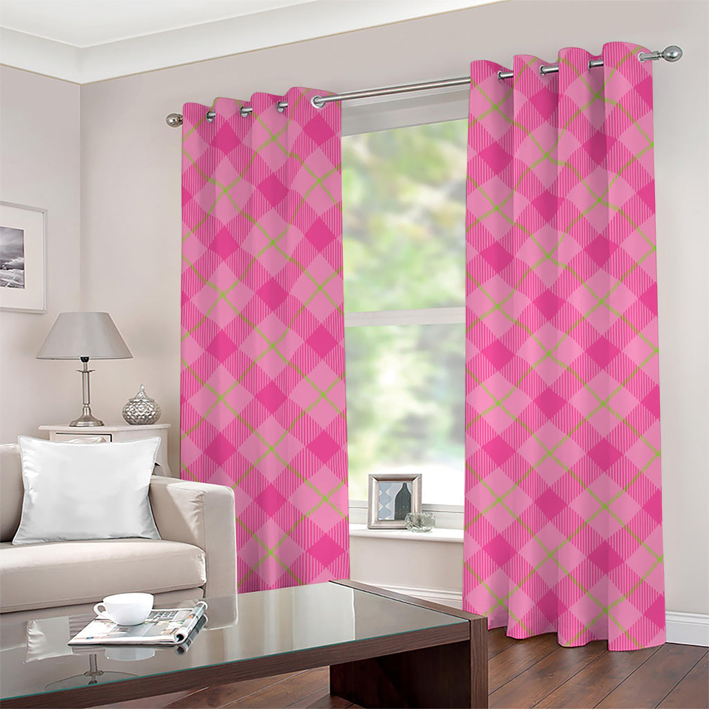 Pink And Green Plaid Pattern Print Grommet Curtains
