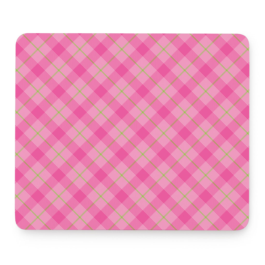 Pink And Green Plaid Pattern Print Mouse Pad