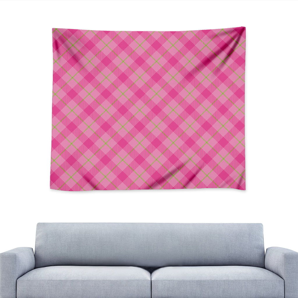 Pink And Green Plaid Pattern Print Tapestry