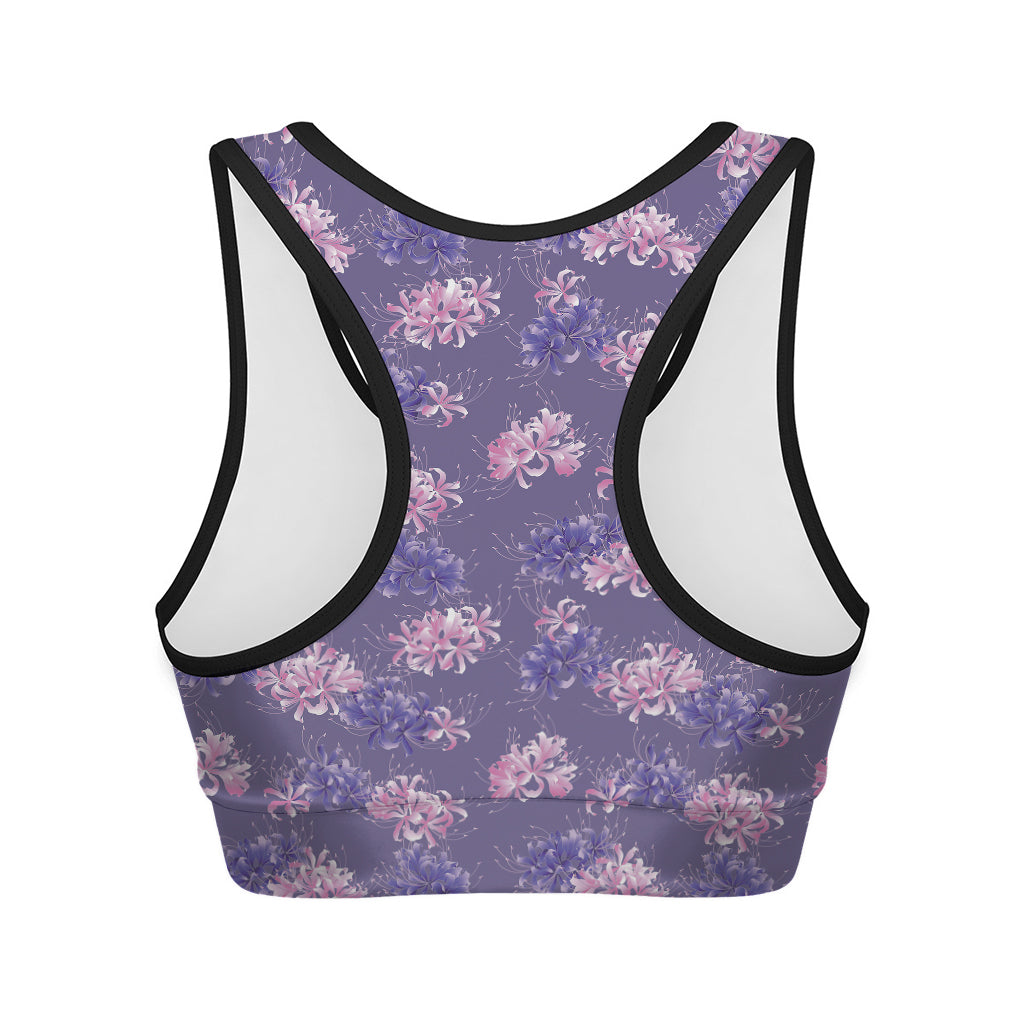 Pink And Purple Japanese Amaryllis Print Women's Sports Bra