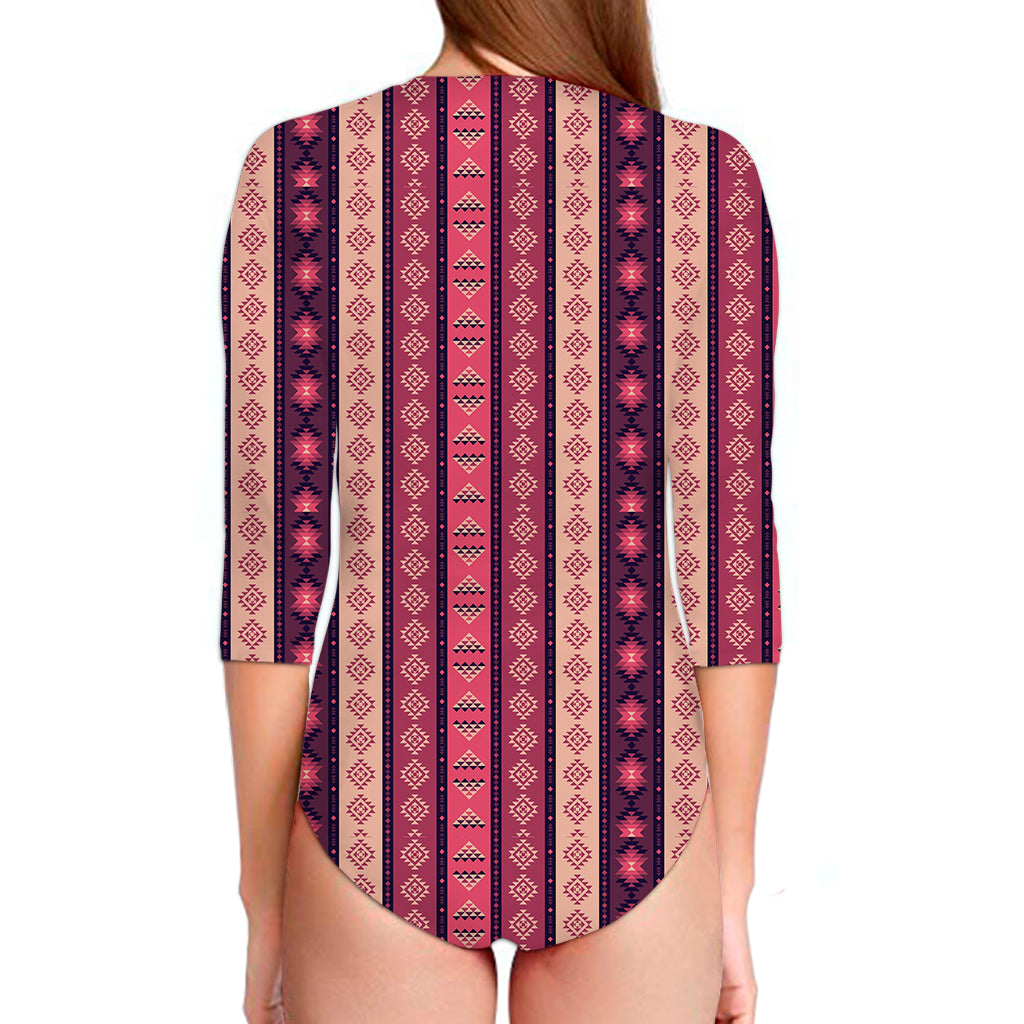 Pink And Purple Southwestern Print Long Sleeve Swimsuit