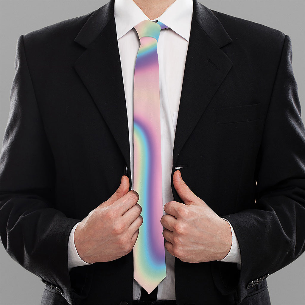 Pink And Teal Holographic Print Necktie