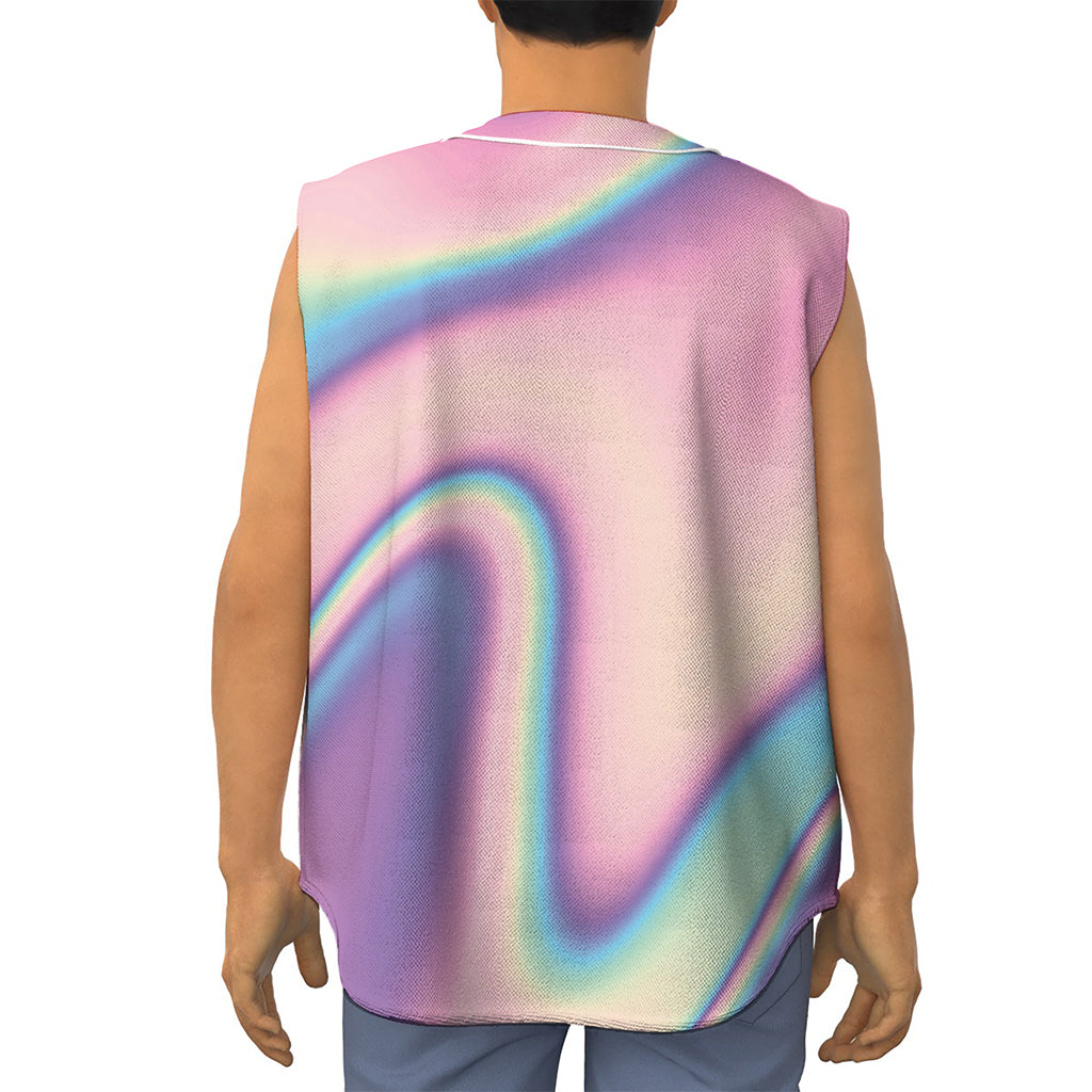 Pink And Teal Holographic Print Sleeveless Baseball Jersey