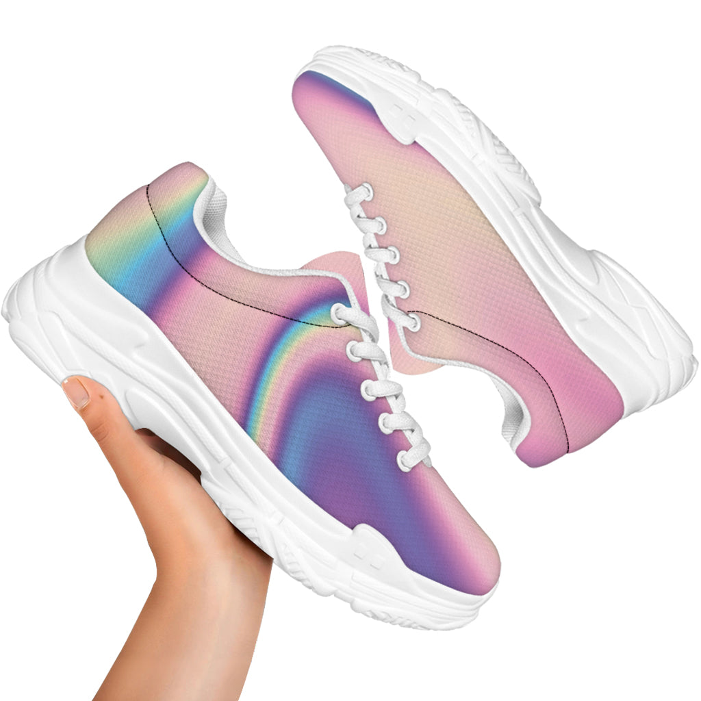 Pink And Teal Holographic Print White Chunky Shoes