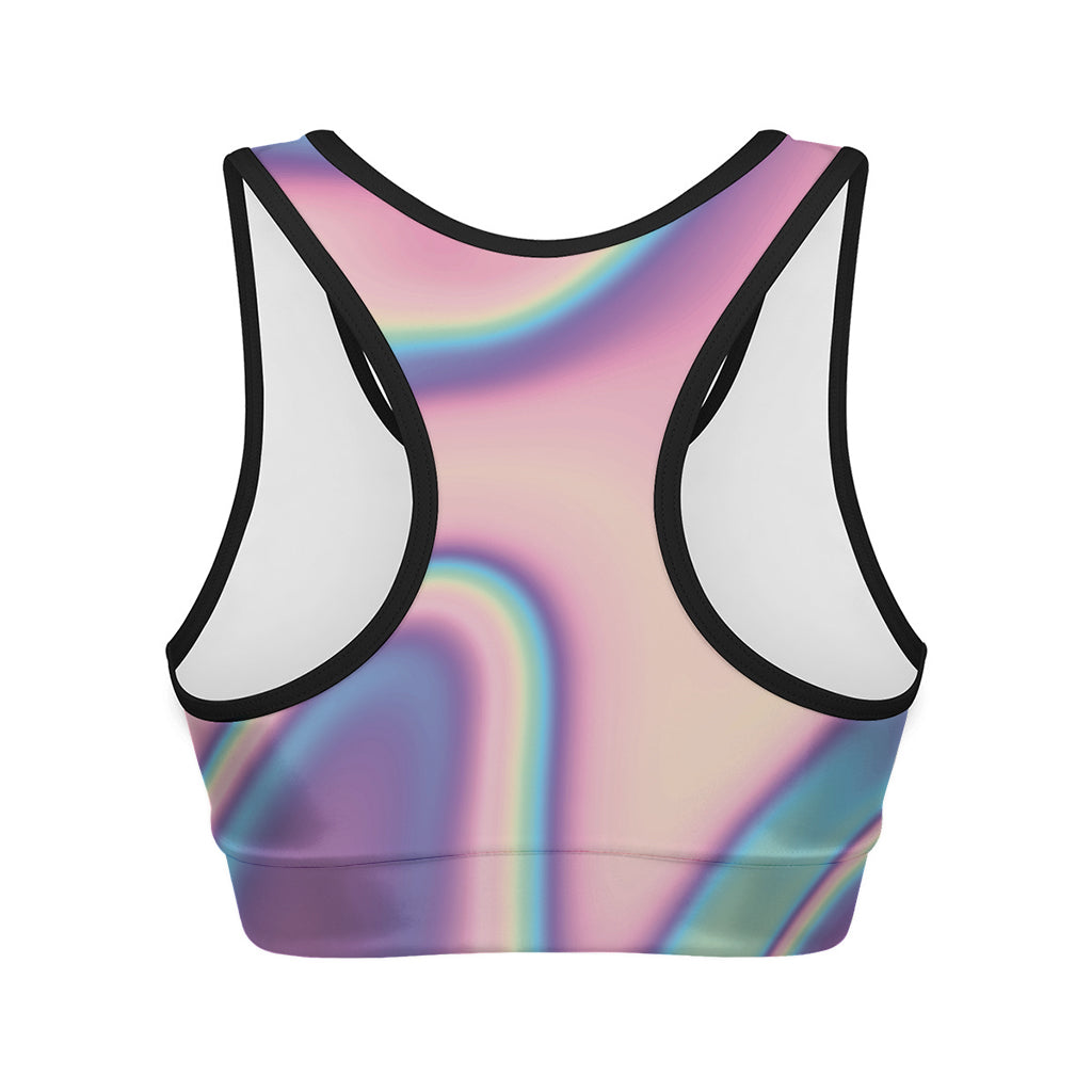 Pink And Teal Holographic Print Women's Sports Bra