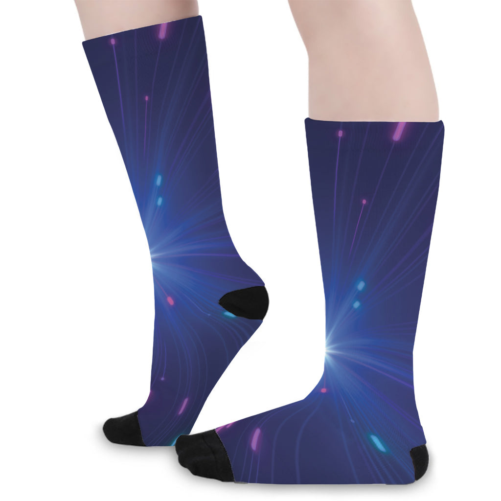 Pink And Teal Lights Speed Print Long Socks
