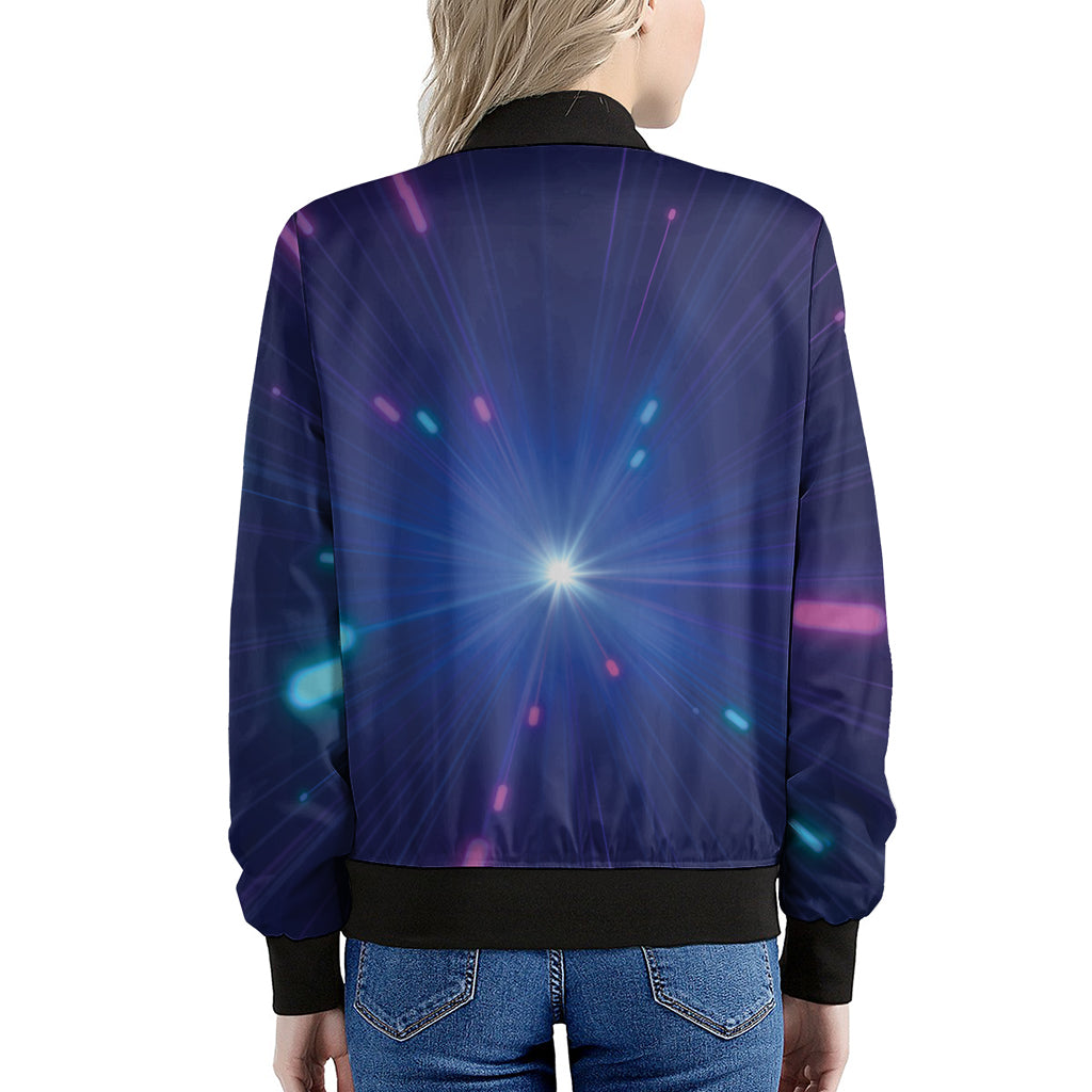 Pink And Teal Lights Speed Print Women's Bomber Jacket