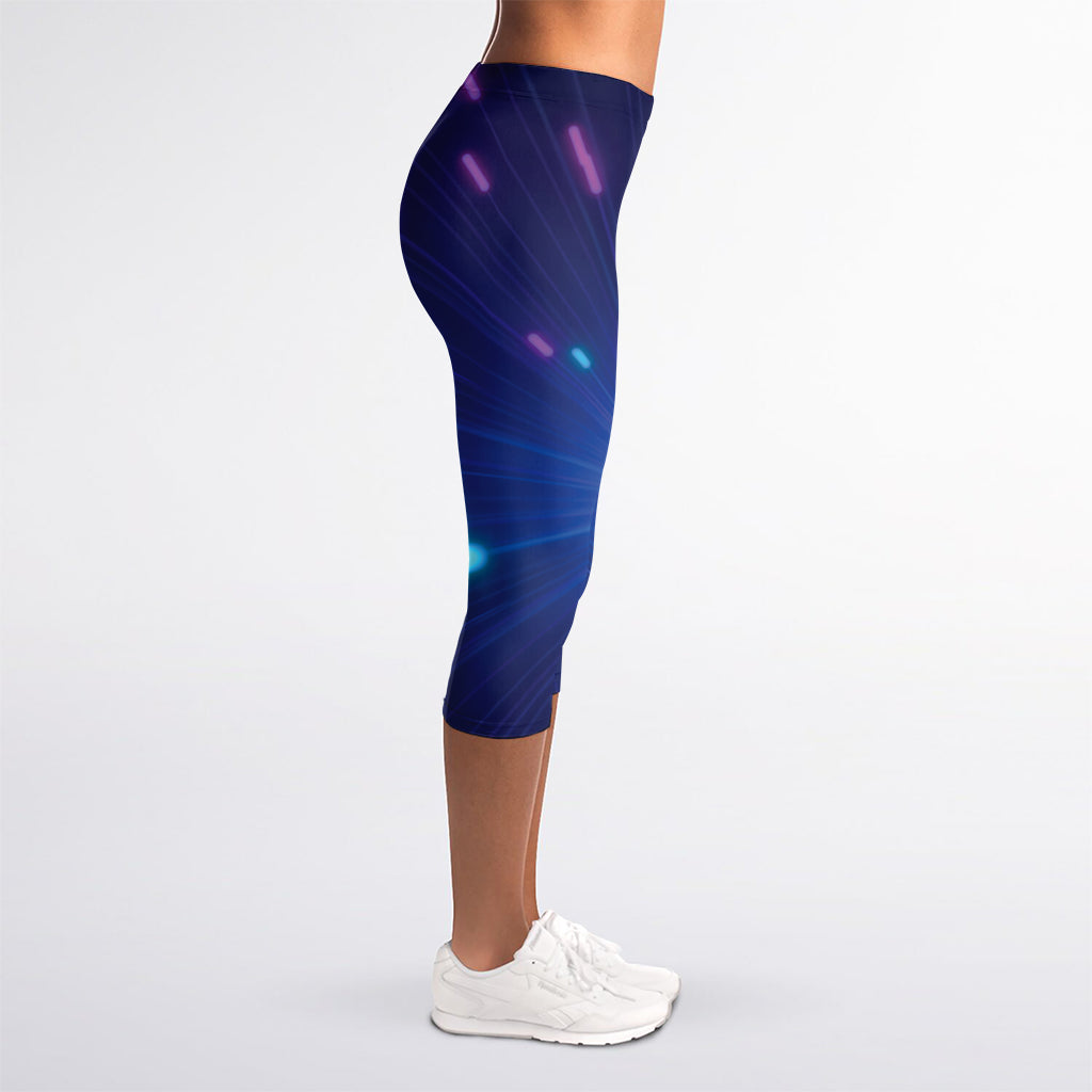 Pink And Teal Lights Speed Print Women's Capri Leggings