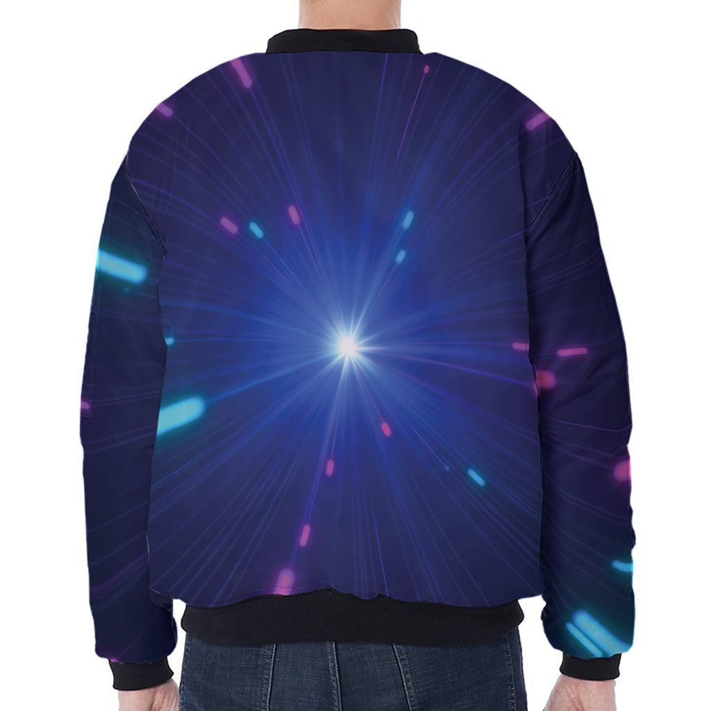 Pink And Teal Lights Speed Print Zip Sleeve Bomber Jacket