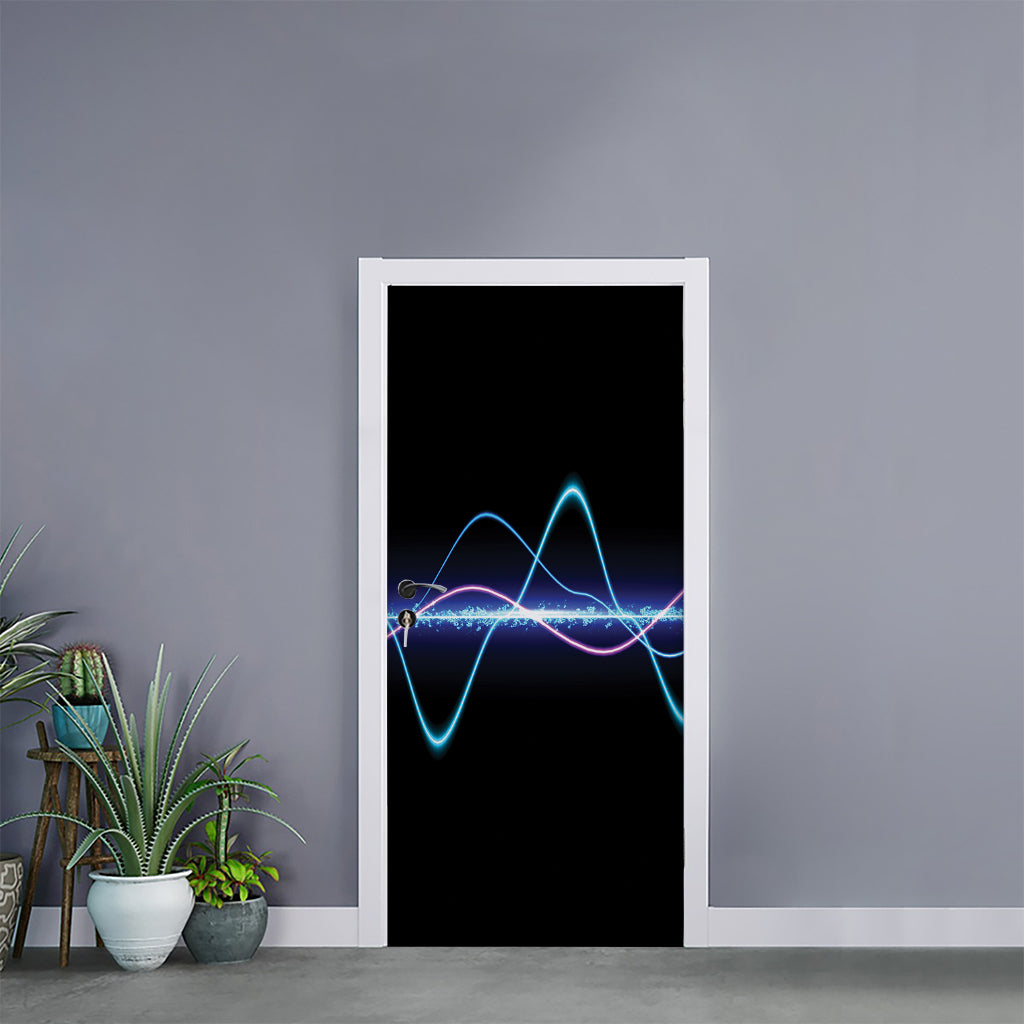 Pink And Teal Sound Wave Print Door Sticker