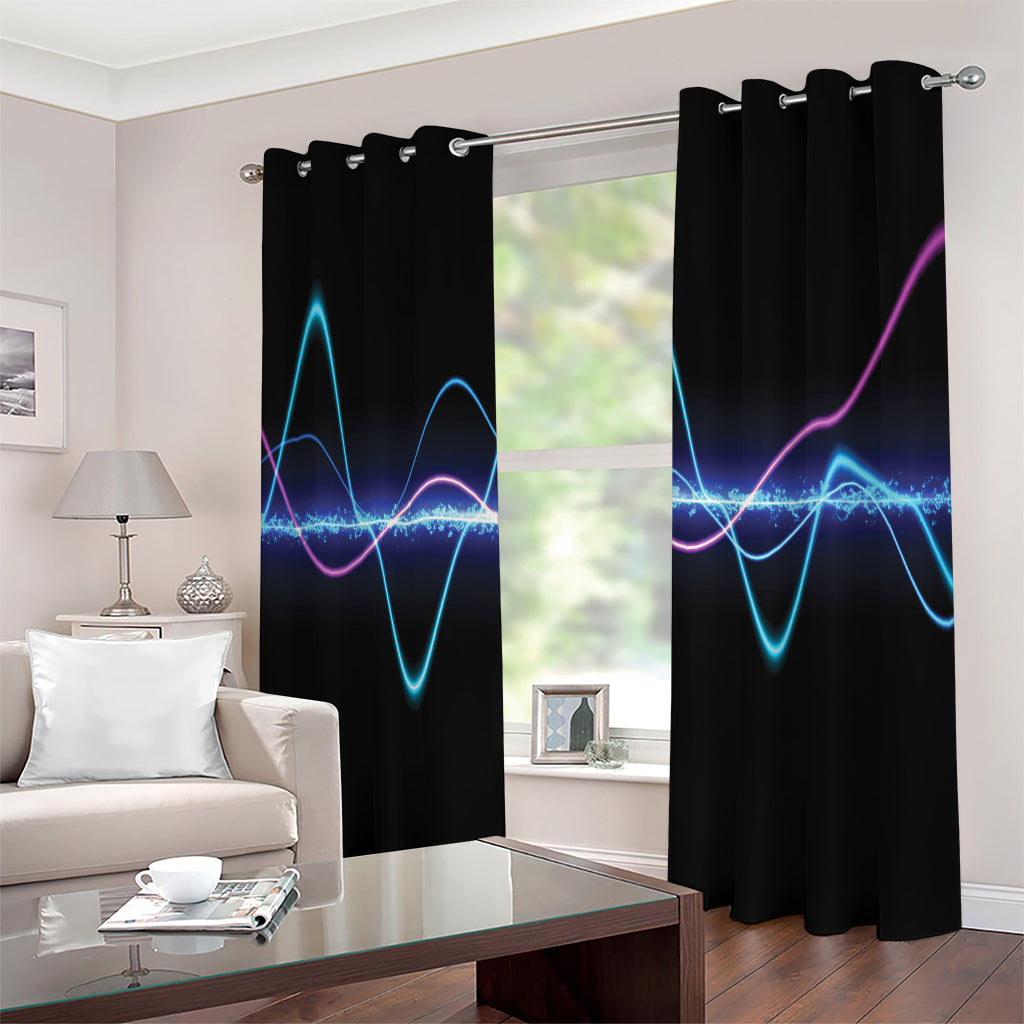 Pink And Teal Sound Wave Print Extra Wide Grommet Curtains
