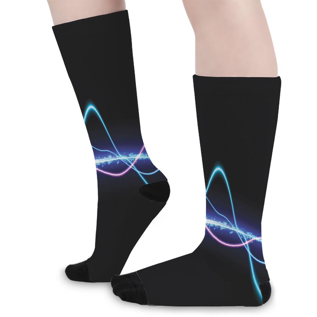 Pink And Teal Sound Wave Print Long Socks