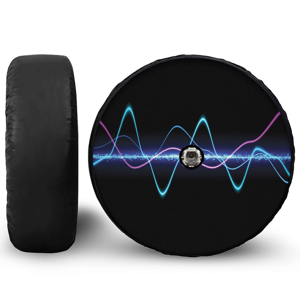 Pink And Teal Sound Wave Print Tire Cover With Camera Hole