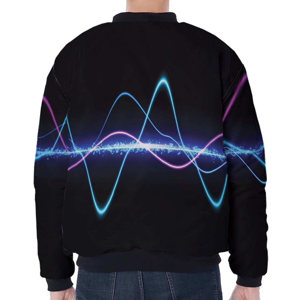 Pink And Teal Sound Wave Print Zip Sleeve Bomber Jacket