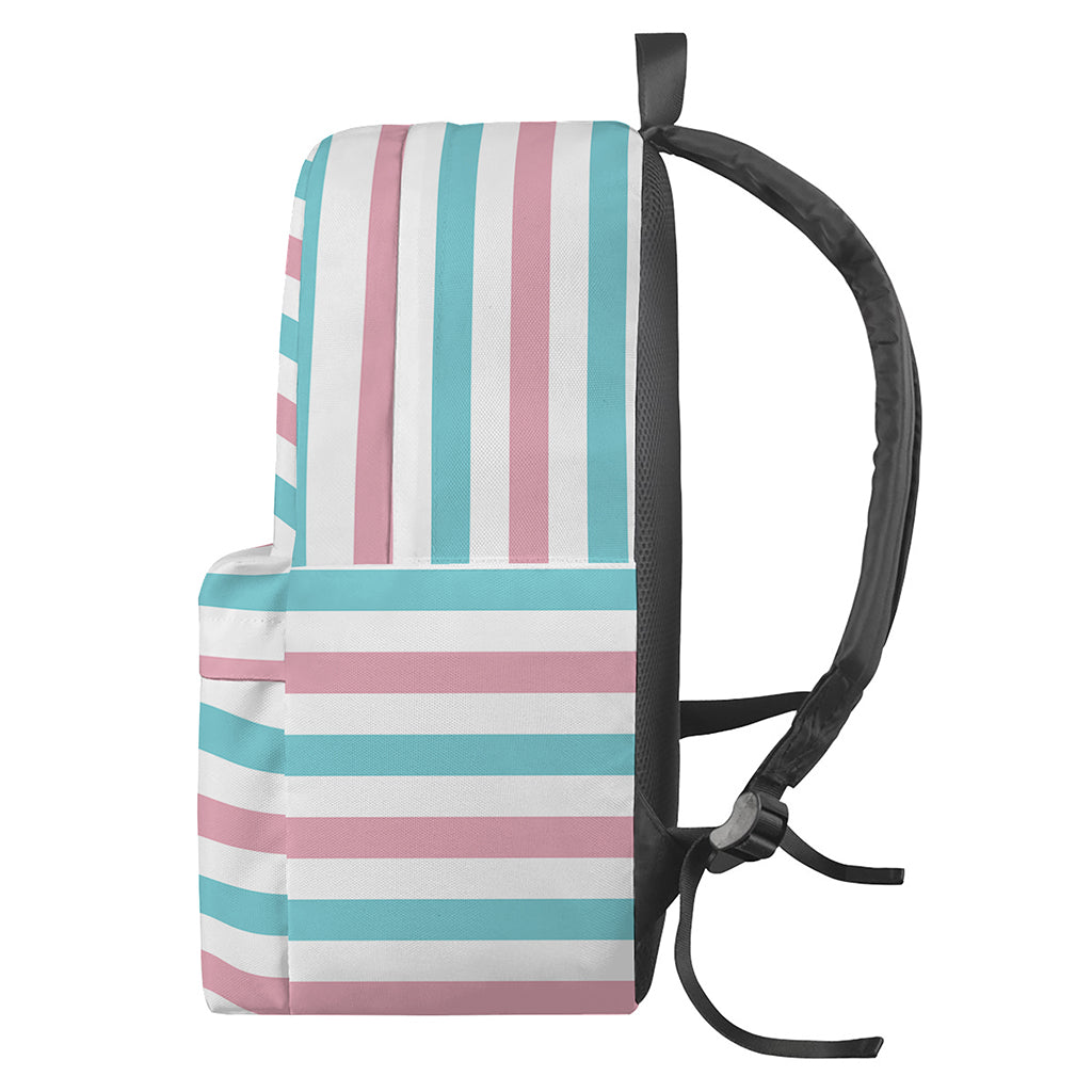 Pink And Teal Striped Pattern Print Backpack